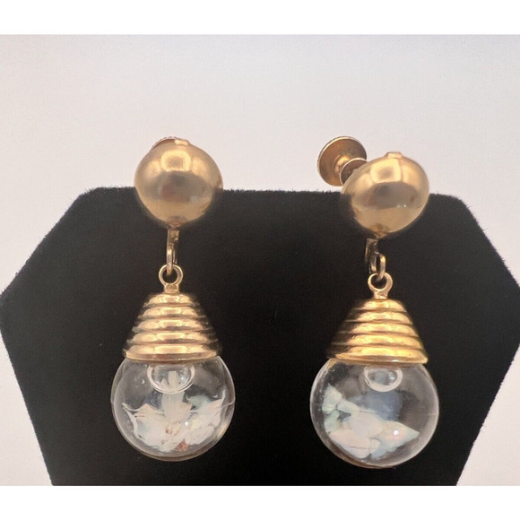 Vintage Mid Century MCM Quality Confetti Bubble Gold Tone Screw-on Earrings - Picture 3 of 5